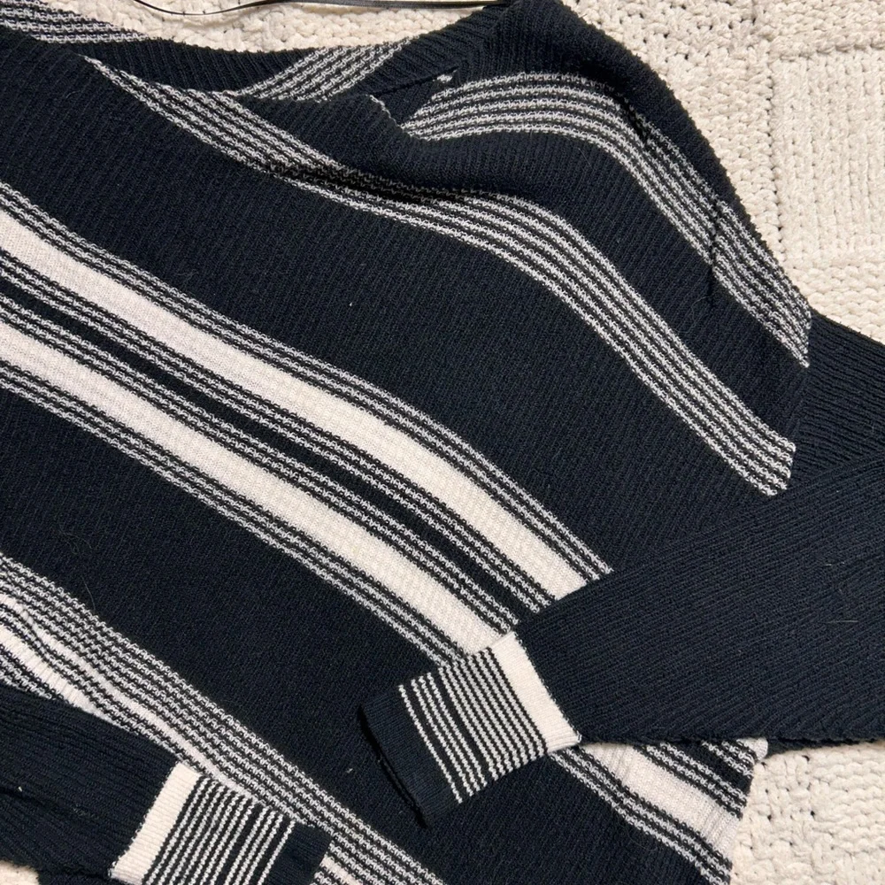 Free People Asymmetrical Striped Black and White Pullover Sweater